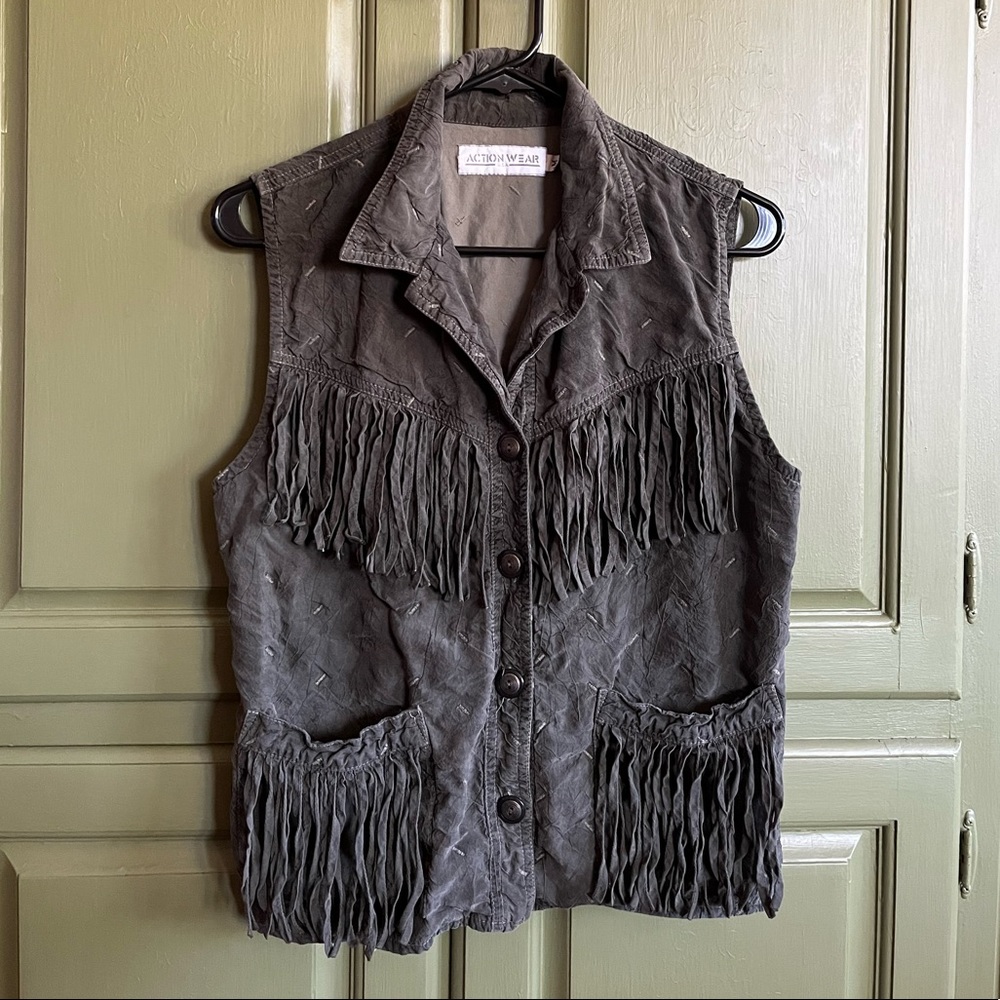 Vintage Grey Fringe Western Vest
